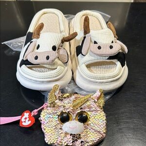 Kids Cow-Themed Slip-On Shoes Bundle w FREE UNICORN 🦄 COIN BAG